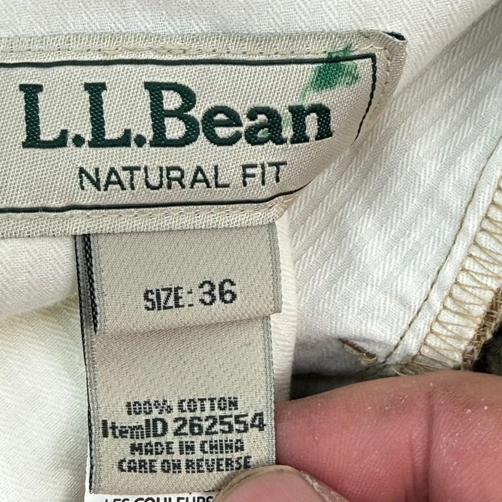 LL Bean Dress Chino Pants Mens 36 Dark Khaki Natural‎ Fit Plain Front Cotton